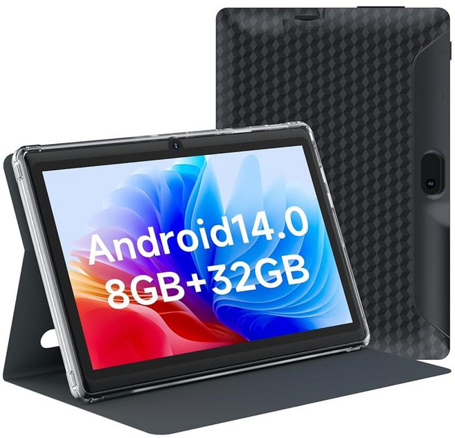 HOTTABLET Item Image 태블릿 7인치 안드로이드 14.0 보호 케이스 포함 8GB(3+5GB 확장) RAM+ 32GB ROM IPS 스크린 듀얼 카메라, Black