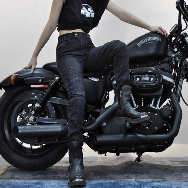 여성 바이크 오토바이 청바지 데님 팬츠 보호대 힙가드 니가드 라이딩 라이더 주름 워싱, 여성라이딩청바지(JES-2)블랙/보호대없음
