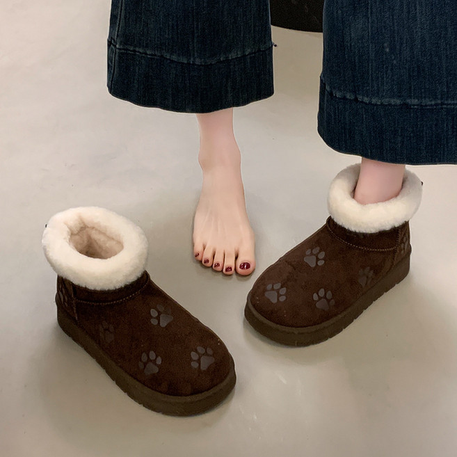 여성 겨울 털부츠 숏 부츠 스웨이드 기모부츠 겨울부츠 따뜻한 방한부츠 방한화 (귀여운 고양이 발자국 디자인 따뜻하고 쾌적)