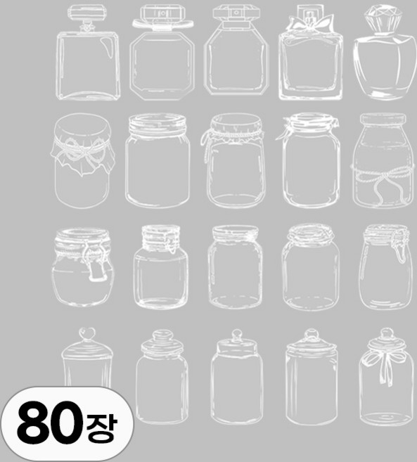 80장 세트 대용량 빈티지 압화 꽃병 투명 다꾸 스티커, R99932A(투명, 80개
