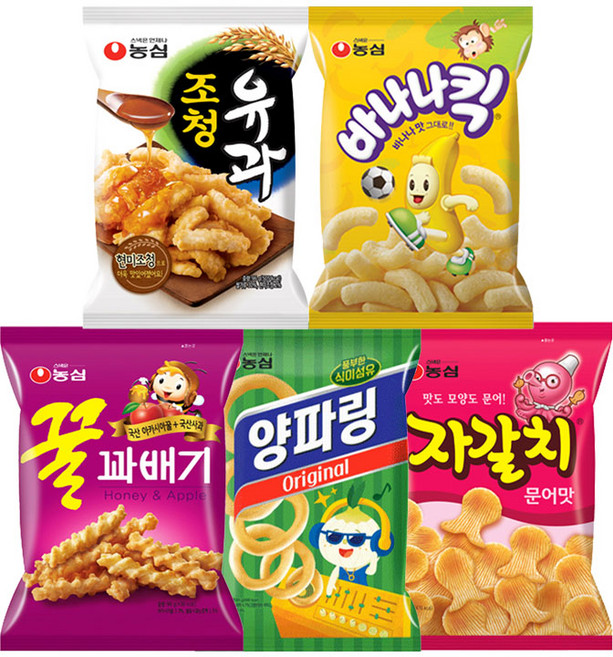 농심 (양파링+꿀꽈배기+조청유과+자갈치+바나나킥 2봉씩) 과자세트(10봉) 묶음_7번, 1세트