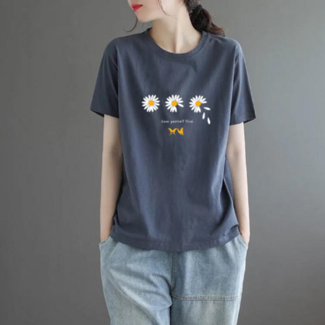 유토밸런 여성용 국화 반팔 티셔츠