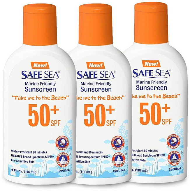 Safe Sea 해파리 방지 스팅(Anti-Jellyfish) 보호 로션 - 자외선 차단 바다 이 50SPF 성인용 (3팩) 183573, 1개, 118ml