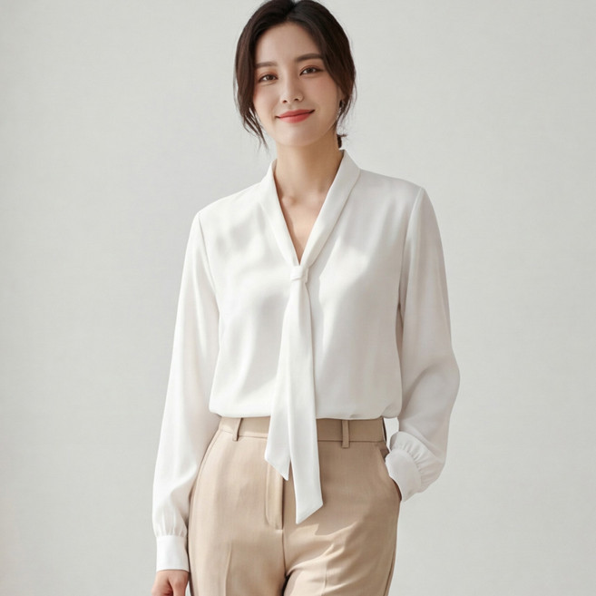 루콘베 빅사이즈 여성 타이 쉬폰 블라우스 오피스룩 긴소매 44-110
