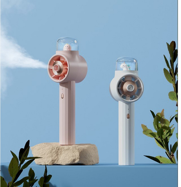 귀여운 마스코트 미니 손풍기 휴대용선풍기 가습기능 마스코트 사계절 아이들 선물, 화이트