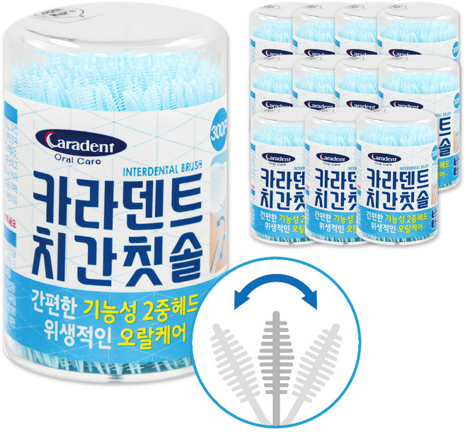 카라덴트 치간칫솔 일회용 요지 이쑤시개 이빨 치석 제거기 대용량 블루, 12개, 300개입