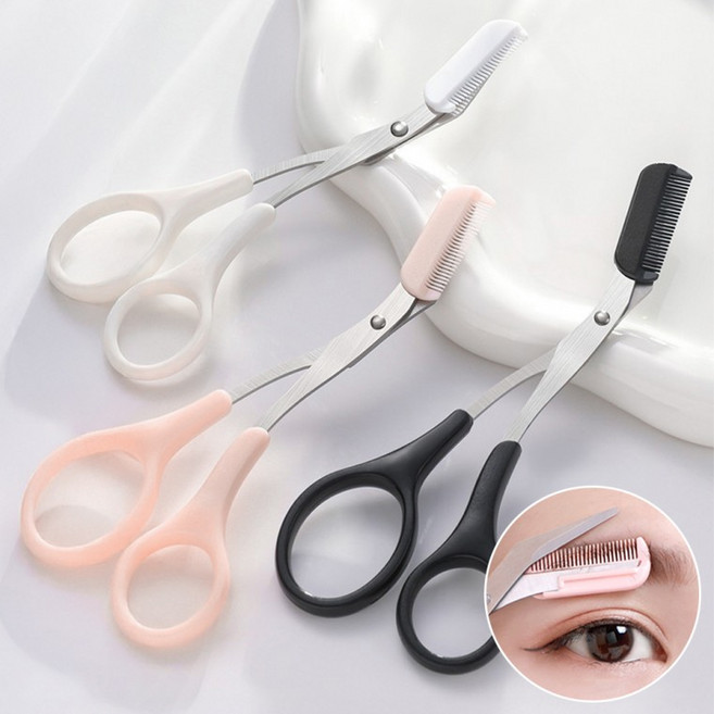 스텐 눈썹가위 눈썹 길이 정리 빗 숱가위 셀프 미용, 눈썹가위트리머–화이트, 1개, 눈썹가위트리머-화이트