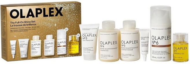 Olaplex 풀온 샤인 헤어 선물 세트: 헤어 퍼펙터 샴푸 및 컨디셔너 두피 트리트먼트 및 풀 사이즈 본드 스무더 및 본딩 오일이 포함된 세트 반짝이고 매끄럽고
