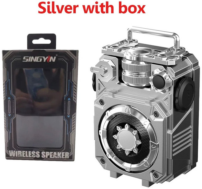 초지향성스피커 미니 휴대용 블루투스 스피커 메카 스타일 서브우퍼 시스템 야외 무선 사운드바 TF 카드 음악 플레이어 저지연, [04] 초지향성스피커 Silver with box, 1개