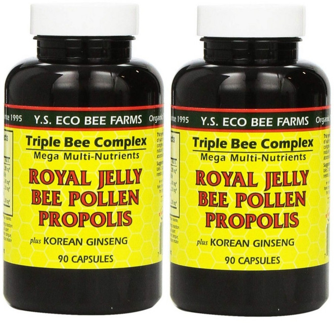 YS ECO BEE FARMS Royal Jelly Bee Pollen Propolis 와이에스 에코 비 팜 로얄젤리 비 롤렌 프로폴리스 90캡슐 2팩, 2개, 90정