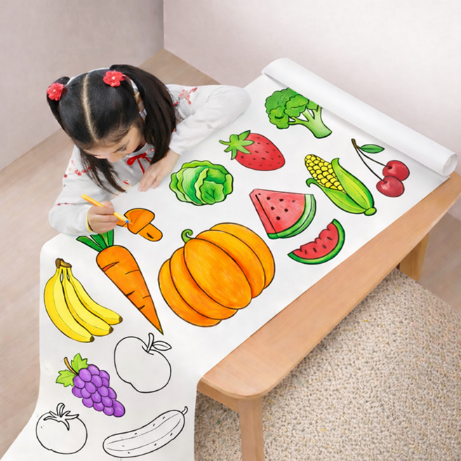 제이랜드 유아 어린이 색칠공부 대형 컬러링북 3M 롤 색칠놀이, 과일 채소 친구들, 1개