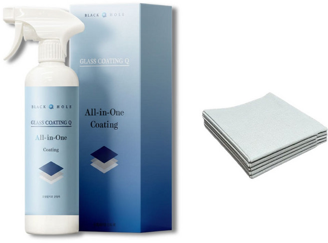 블랙홀 글라스 코팅큐 500ml 극세사 타월 2장 증정 발수 코팅 유리막 유리 세정제, 1개