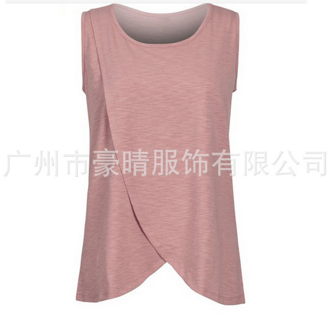 【哺乳隱形】孕婦T恤 哺乳衣 孕婦裝 孕婦上衣 歐美外貿 圓領無袖 不規則下擺 純棉透氣 孕期產後兩穿