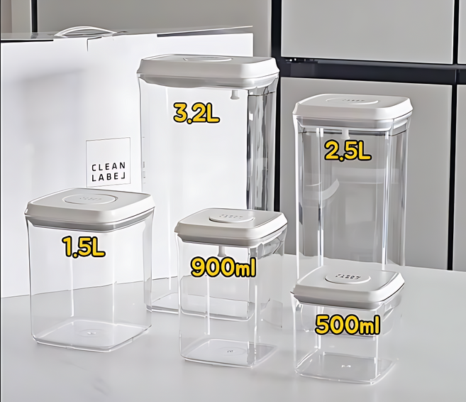 클린라벨 원터치 밀폐용기 진공 사각 소분 플라스틱통 분유통 사료통, 6. set1, 1개