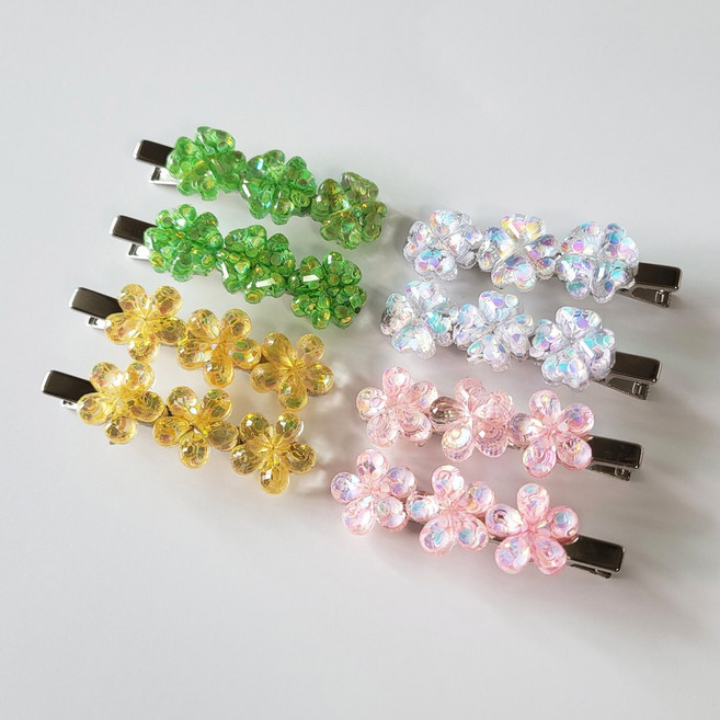 행운의 네잎클로버 꽃핀 미니 집게핀 헤어핀 앞머리핀 옆머리핀 집게삔 잔머리고정 세안 메이크업핀 꽃집게핀 삔