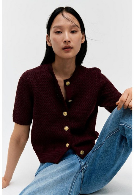 국내백화점 H&M 가디건 브랜드관 텍스처 니트 버건디 1280737004 커플 사무실 (BK파우치 증정)