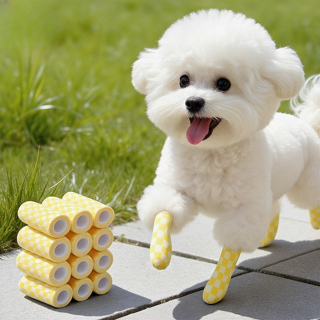 강아지 일회용 신발 옥외 붕대신발, 12개, 노란색