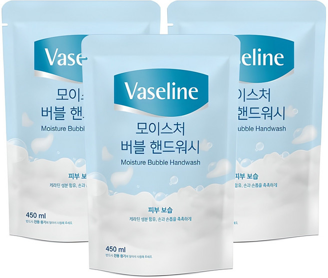 애경바세린 모이스처 버블 핸드워시 리필, 450ml, 3개