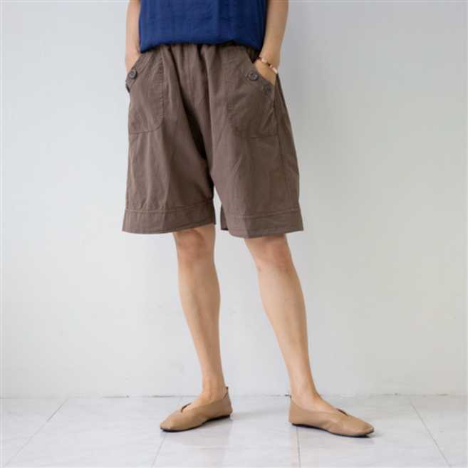 엄마옷마드레 단추 5부 반바지 심플 단색 베이직 시원한 면100% 데일리 4060 빅사이즈