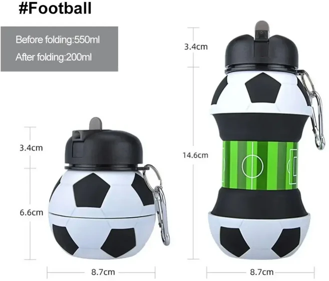 접이식 물병 컵 머그잔 야외 스포츠 농구 축구 야구 테니스 골프 학교 누출 방지 휴대용 어린이 물병, soccer, 01 soccer