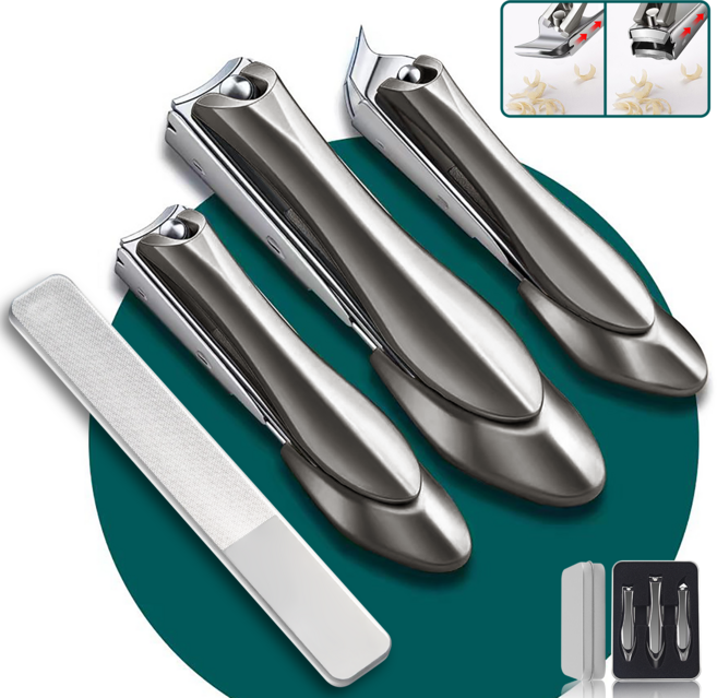 Ryusei 튀지않는 손톱깎이 4종세트 손톱깎이 +내성발톱깍기+야스리+ 케이스 가정용 대형 미친 절삭력 스테인리스 스틸 발톱니퍼 휴대용 손톱깎이세트 R005, 1개, 메탈블랙