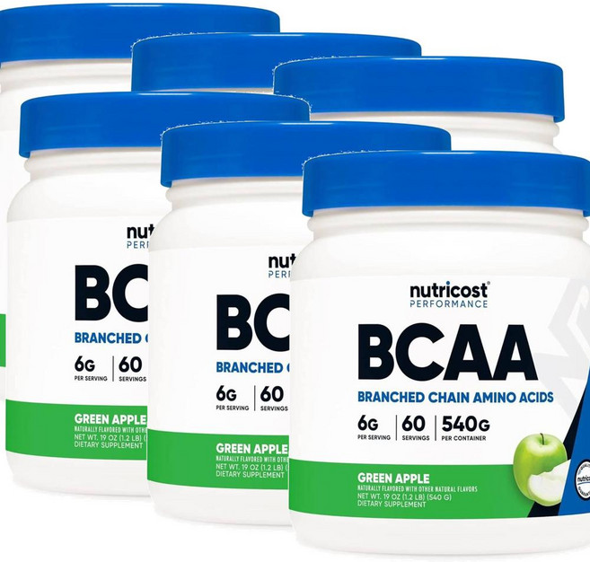 뉴트리코스트 아미노산 파우더 2:1:1 그린애플맛 Nutricost BCAA, 540g, 6개