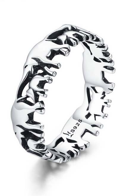 Wostu 100% 진짜 925 스털링 실버 동물 코끼리 가족 손가락 반지 여성을위한 패션 보석 cqr344