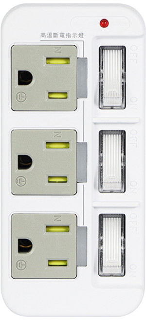 KINYO 3PIN_高溫斷電3開3插分接器 GI-333 高品質延長線插座 獨立開關指示燈 安全耐用, 1個, GI333