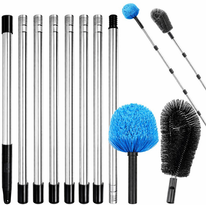 아띠꼴로 거미줄 제거기 청소 장대 지붕 빗물받이 브러쉬 솔, 블랙, 1개