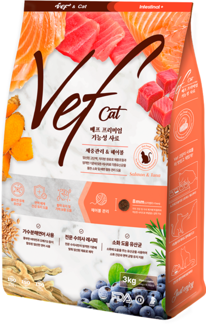 Vef 8free 전연령 고양이 기능성 사료, 1개, 3kg, 헤어볼+체중조절