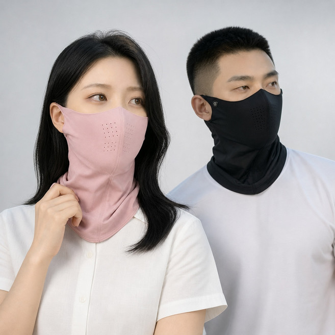 리빙베이 자외선 차단 마스크 스포츠 골프 쿨 냉감, 1개, 블랙+핑크