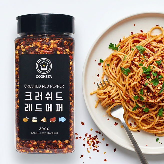 쿡스타 크러쉬드레드페퍼 - 매운맛의 포인트! 요리에 톡 쏘는 매운 고춧가루, 200g, 1개