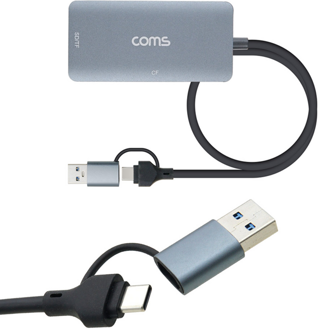 3 IN 2 꼬리물기 카드리더기 Type C USB-C USB-A SD TF(MicroSD) kh29413, 상세페이지 참조, 1개