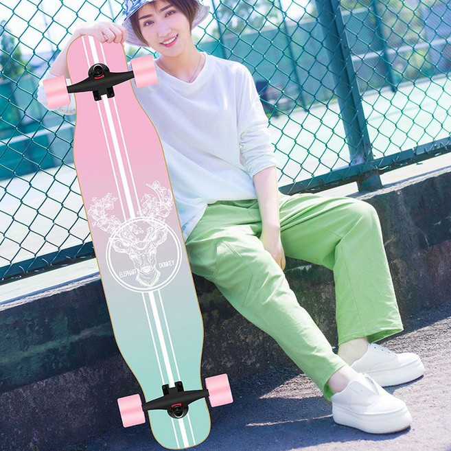 長板滑板成人初學者兒童四輪舞板, 1個, 迷了鹿黑色砂紙-閃光輪