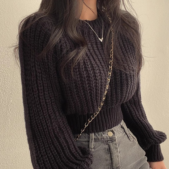 크레스티 여성 긴팔 따뜻한 스웨터 가을 겨울 루즈핏 라운드 니트