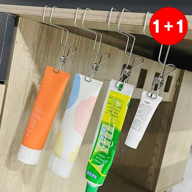 싱크대 집게 고리 스테인리스 수건 걸이 행주 건조 주방(1+1상품으로 주문수량의 2배수량 배송), 1개, 상부장스텐클립