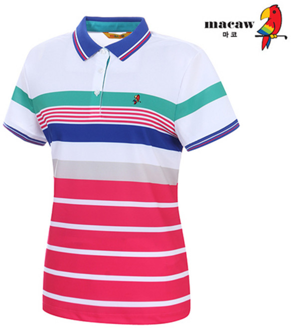 마코 (여성)배색 ST 패턴 카라 반팔 티셔츠_MLW2TS77