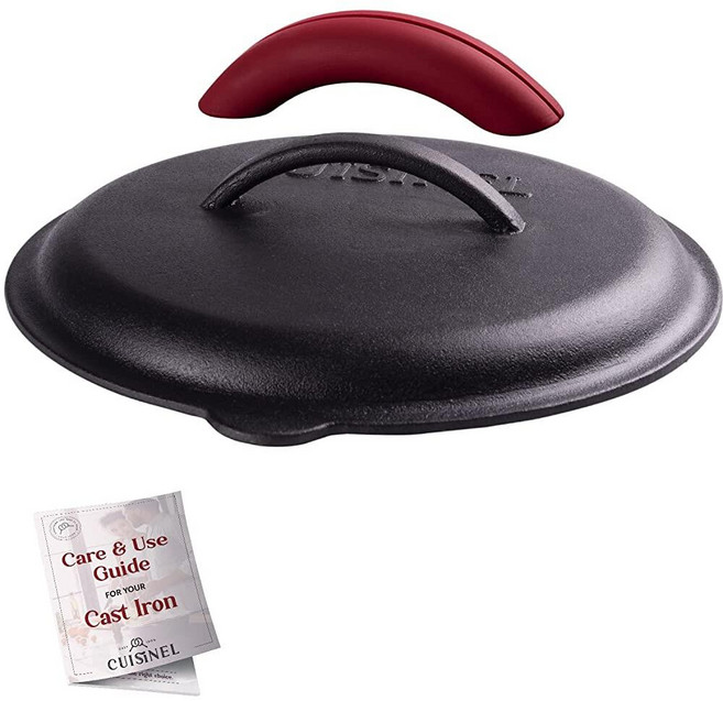 Cuisinel 주철 뚜껑 - 20.3cm (8인치) -20.32cm 롯지 프라이팬 브레이저 실리콘 핸들 홀더 관리 가이드 시즈닝 처리 교체 커버 실내/실외 오븐 오픈 파이어, 10" Round