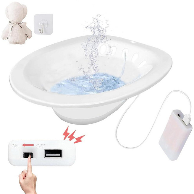 변기 시트 치질 및 산후 관리를 위한 Sitz Bath Yoni 스팀 시트 여성용 접이식 목욕 키트 보관하기 쉬움 넓은 깊은 그릇 (블루 플러셔 없음), 전기 플러셔 화이트, 1
