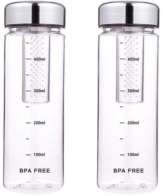 블랙눈금 메탈캡 티보틀 보온보냉 티백망 트라이탄 물병, 2개, 500ml, 블랙눈금 실버메탈