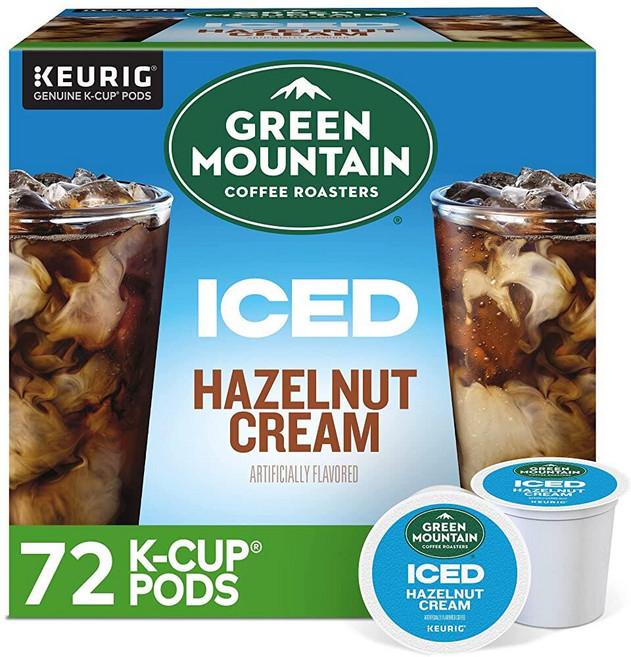 Green Mountain Coffee Roasters ICED 헤이즐넛 크림 1인용 큐리그 K컵 포드 가향 아이스 커피 72개입