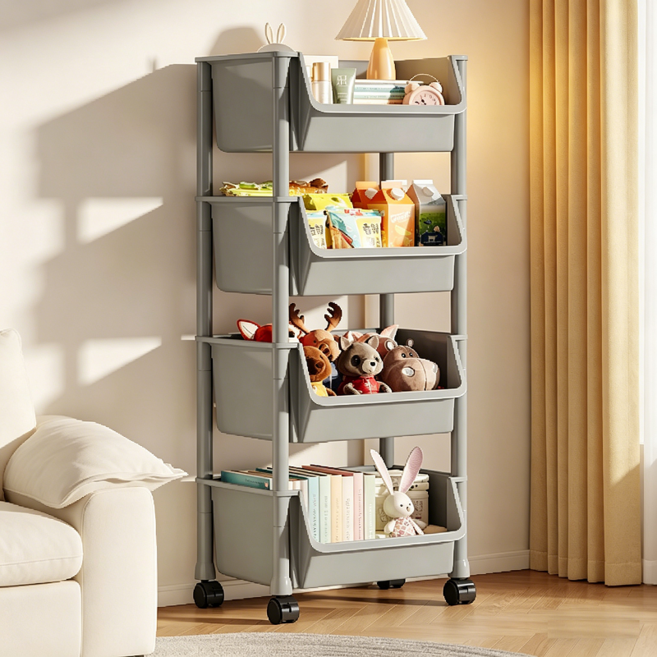 혼반홈 이동식 트롤리 U자형 선반 다용도 대용량 정리함 트롤리 보관함, 4단, 그레이