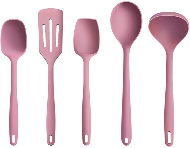더하리 국산 플래티넘 실리콘 조리도구 5종 세트, 1세트, 핑크, 볶음스푼+다용도스푼+깔끔주걱+뒤집개+국자