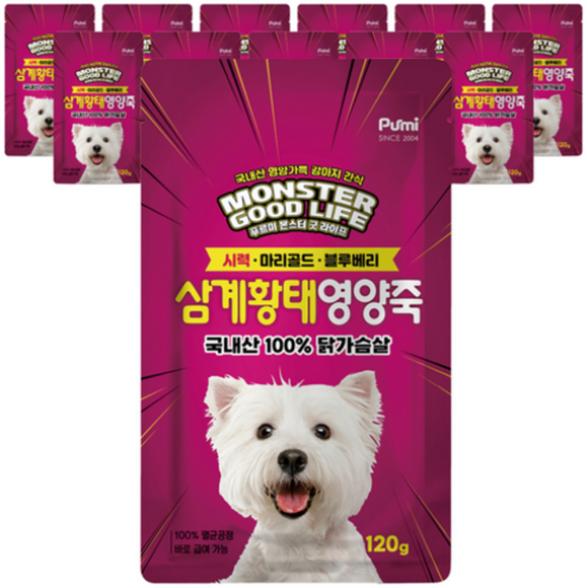 푸르미 몬스터 굿 라이프 강아지 영양죽 파우치, 삼계황태, 120g, 24개