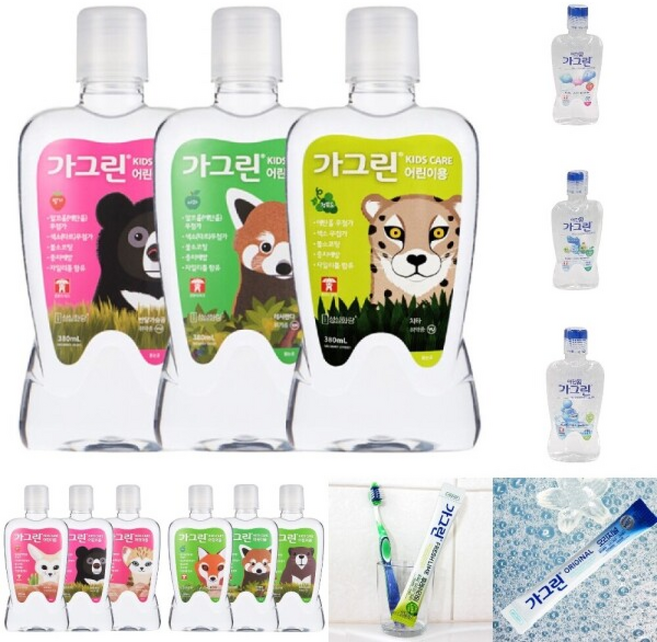 어린이 가그린 아동 가글 사과 딸기 청포도맛/유아/구취/제거제/학교/소포장/아동/구강/세정제, 3개입, 380ml
