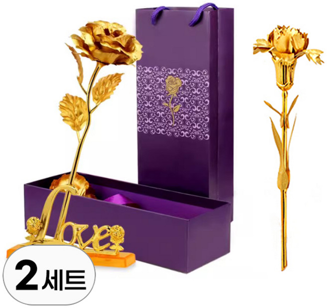 5종 2set 황금 골드 카네이션 금 장미 꽃 어버이날 선물 부모님 감사 생신 금색 로즈 금꽃 선물용 고급 포장 박스 패키지 총 10개입, R99850D(5종, 2세트