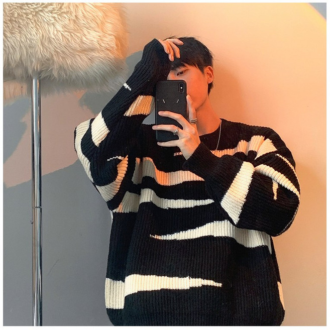 ANYOU 남성 라운드넥 스웨터 가을 겨울 니트 고급 패션 2024신상품