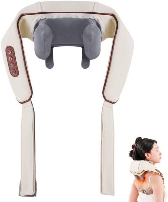 어깨 안마기 목 안마기 무선 목 어깨 안마기 항온 찜질기 선물세트, 베이지