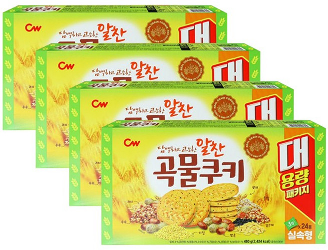 청우식품 담백하고 고소한 대용량과자 실속 알찬 곡물쿠키, 4개, 480g