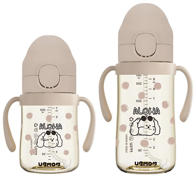 桃園小太陽 UBMOM 2025限定款 PPSU 吸管杯 學習杯 練習杯 渣渣不回流, 奶茶色 渡假狗狗, 1個, 200ml